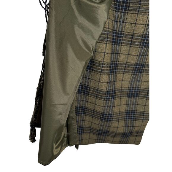 Vintage Liz Clairborne Lizwear Women's Pencil Wrap Wool Midi Skirt Plaid Fringe - Picture 4 of 7